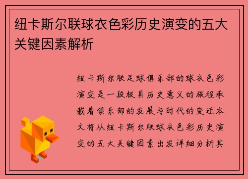 纽卡斯尔联球衣色彩历史演变的五大关键因素解析